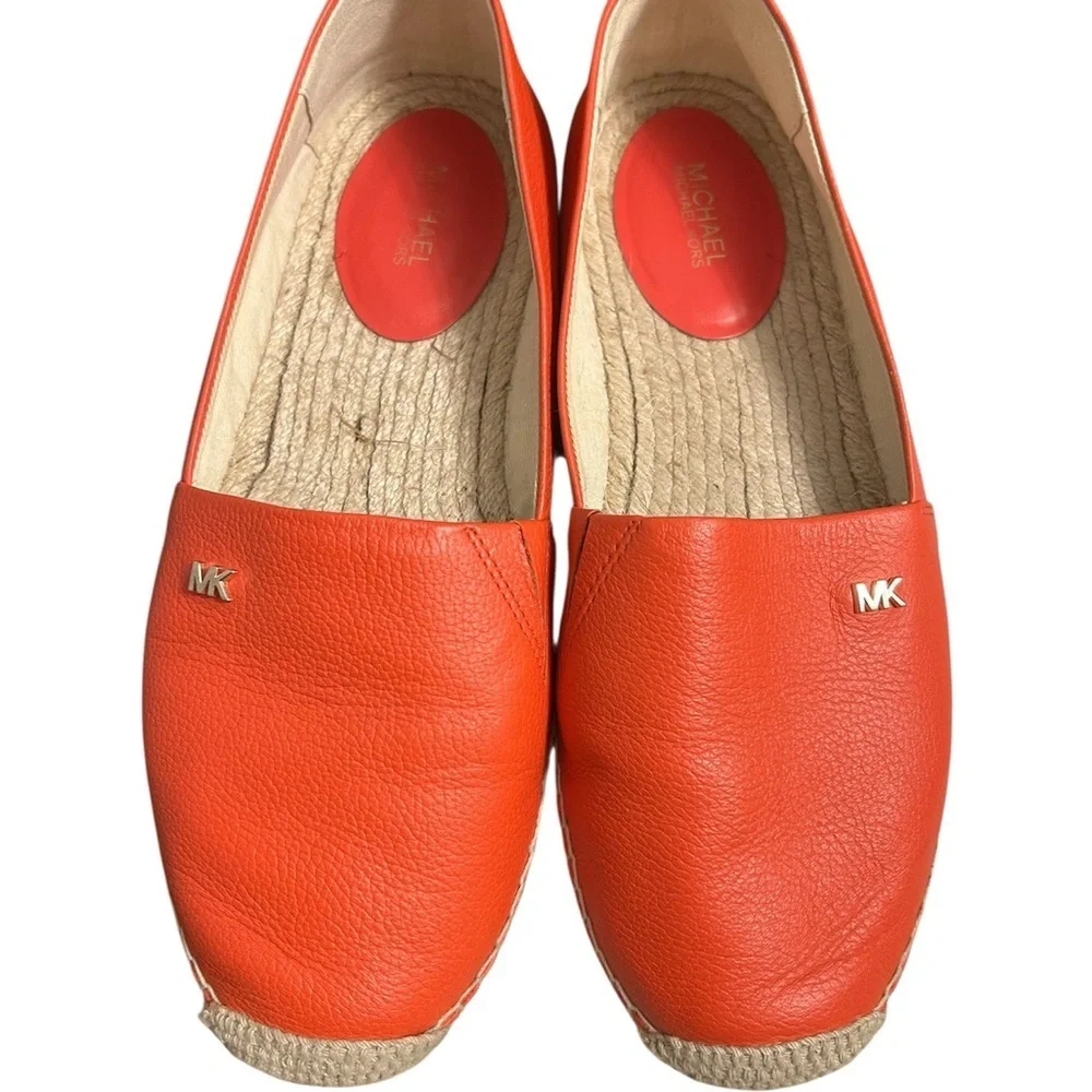 Michael Kors Kendrick slip on espadrille leather Orange Flats Sz 8.5 Euc